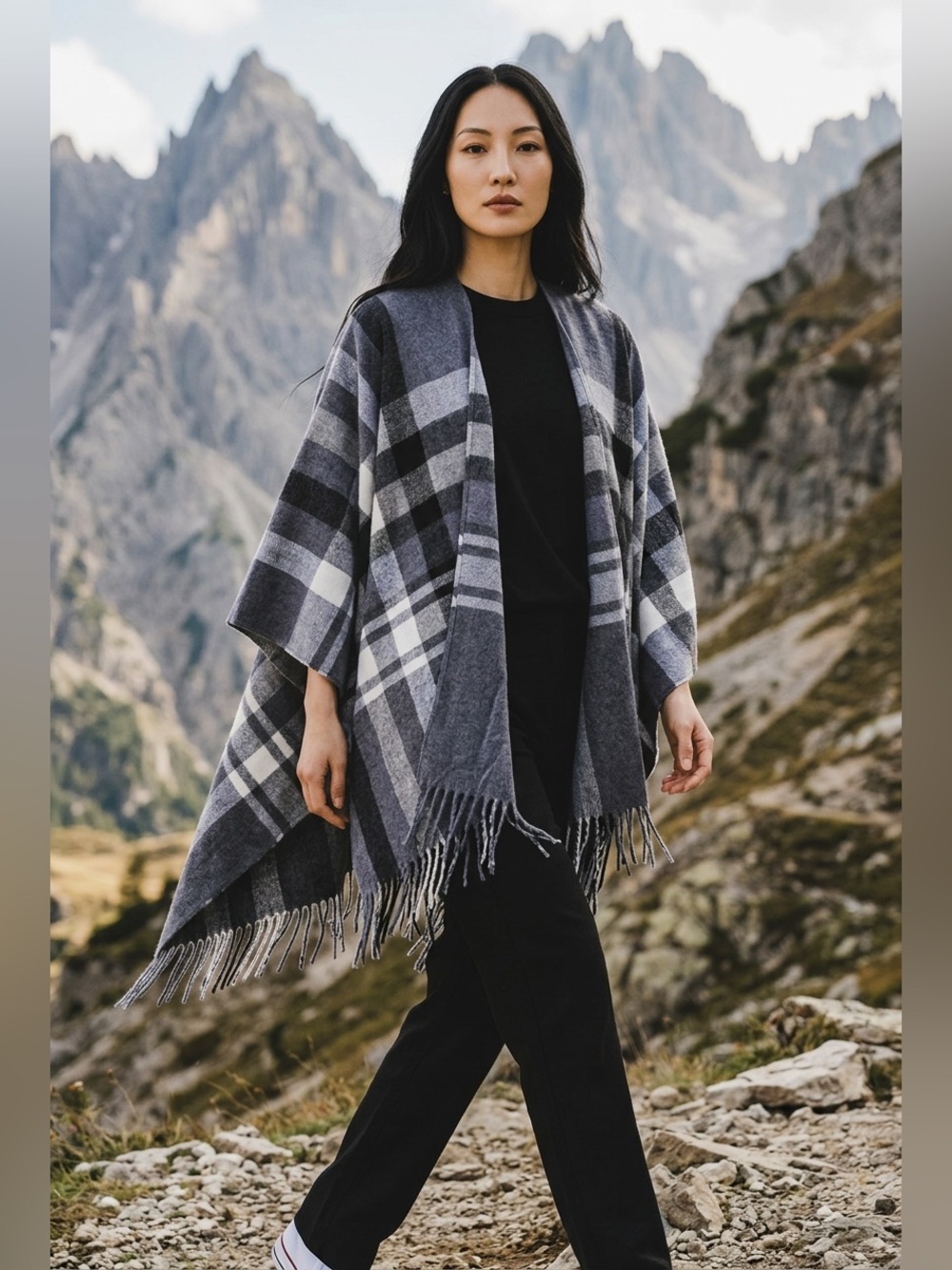 Women’s Cashmere Blend Blanket Wrap Banana Republic Karen Plaid Fringe